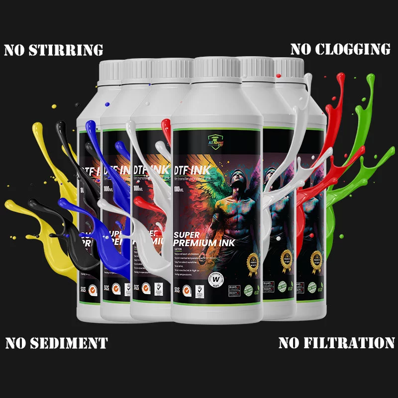 new DTF hi-tech premium inks, No clogged heads are ensured by super filtration; High color fastness,