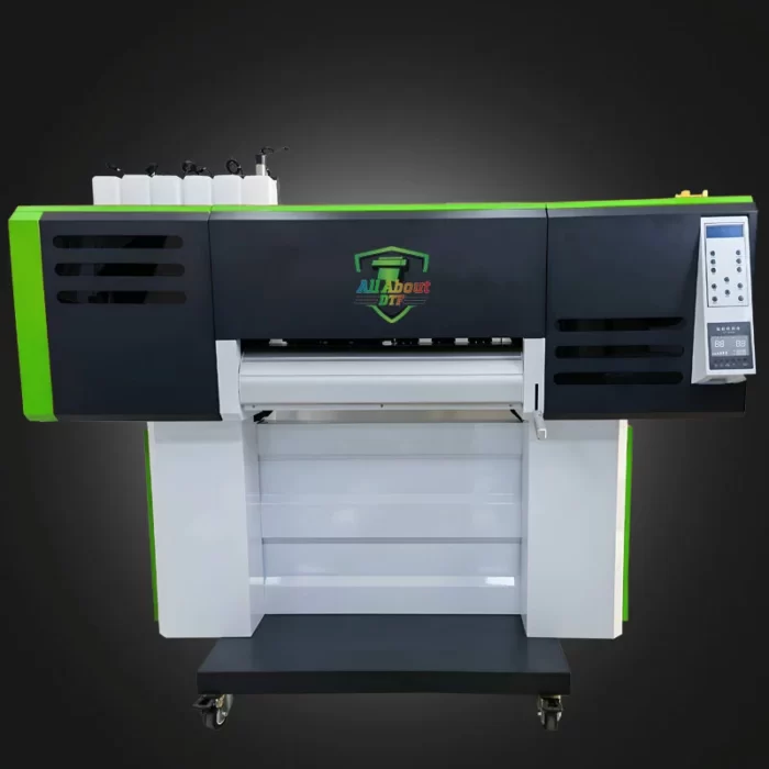 60cm-DTF-Printer-Shaker-green-X6G-right, nozzle recovery system, PLC touch screeen, printhead heating system, Auto-in-line cleaning System