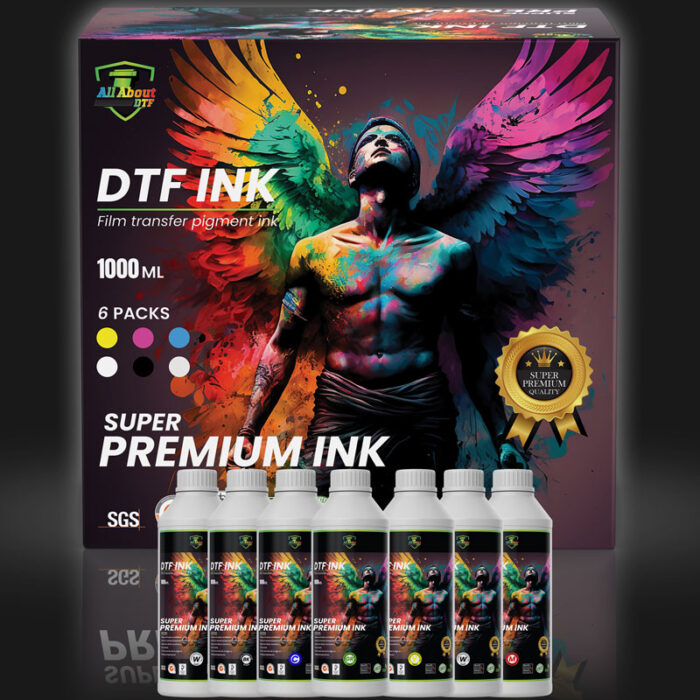 new DTF hi-tech premium inks, No clogged heads are ensured by super filtration; High color fastness, does not damage the hand of the fabric, no clogging, no precipitation, no filtration and no stirring